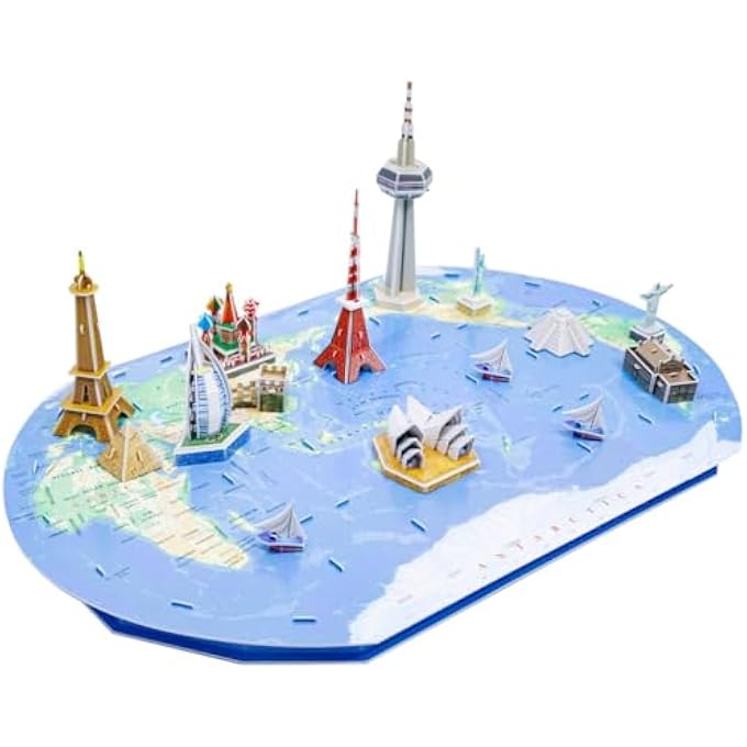 3D PUZZLE GLOBAL LANDMARKS WORLD TRIP MAP GRAND UNIQUE & COLLECTIBLE MODEL ASSEMBLY BUILDING KIT FOR KIDS & ADULTS 136PCS - Image 2